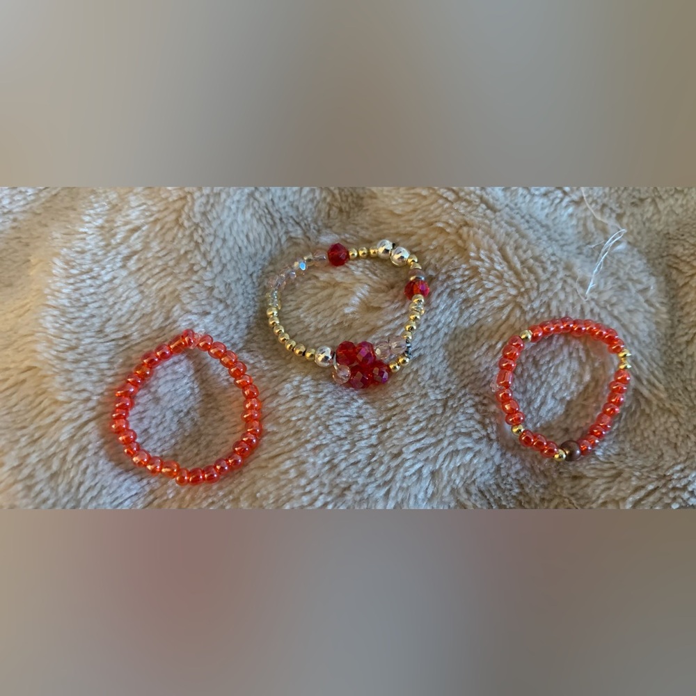18 k Gold  plated and Red seed Beaded ring set
